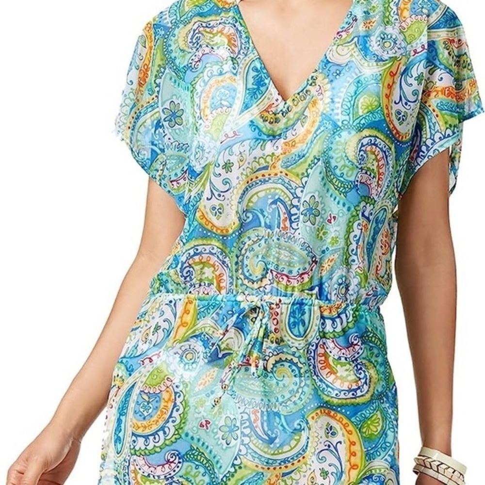 Ralph Lauren Nwt Beach Coverup Paisley Blue Carnival Mesh Swim Short Medium